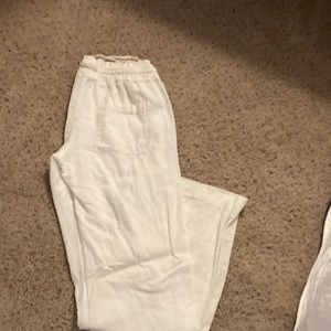 COPY - Roxy white linen Oceanside drawstring flair beach pants